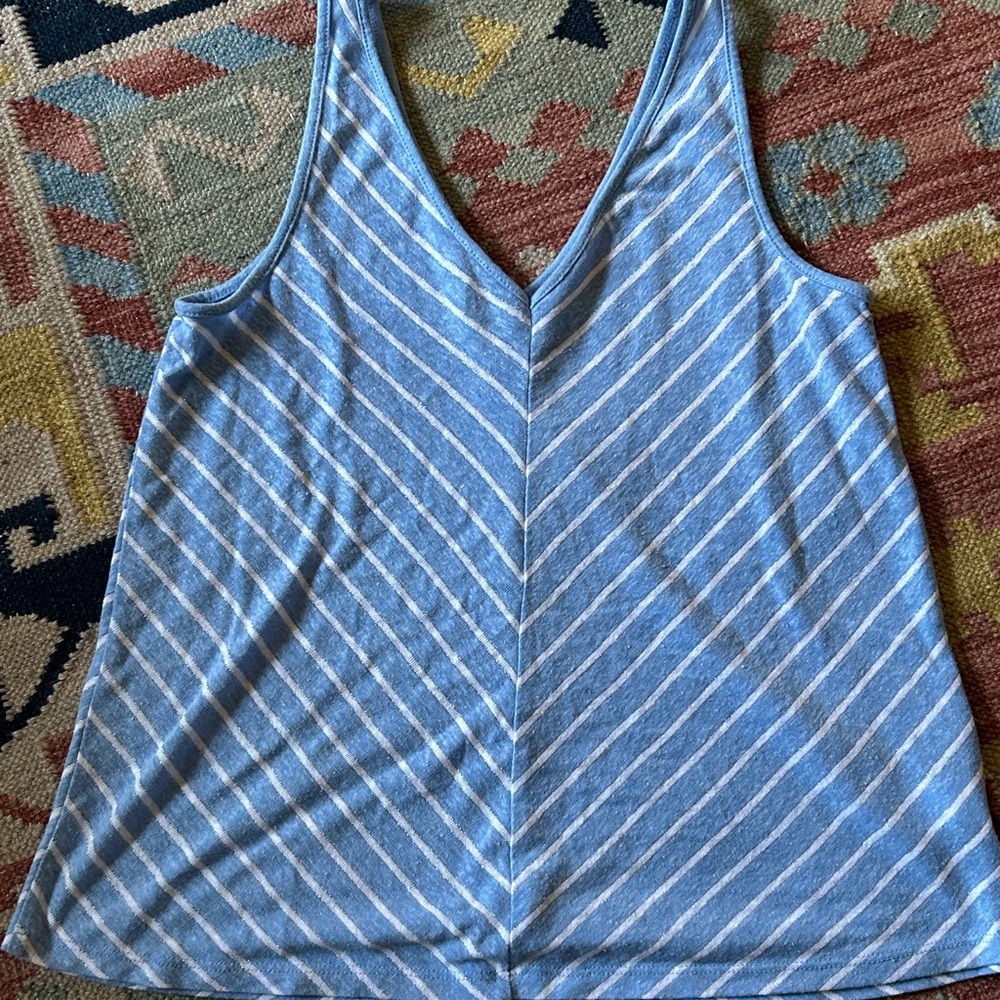 LOFT Sky Blue and White Chevron Tank Top